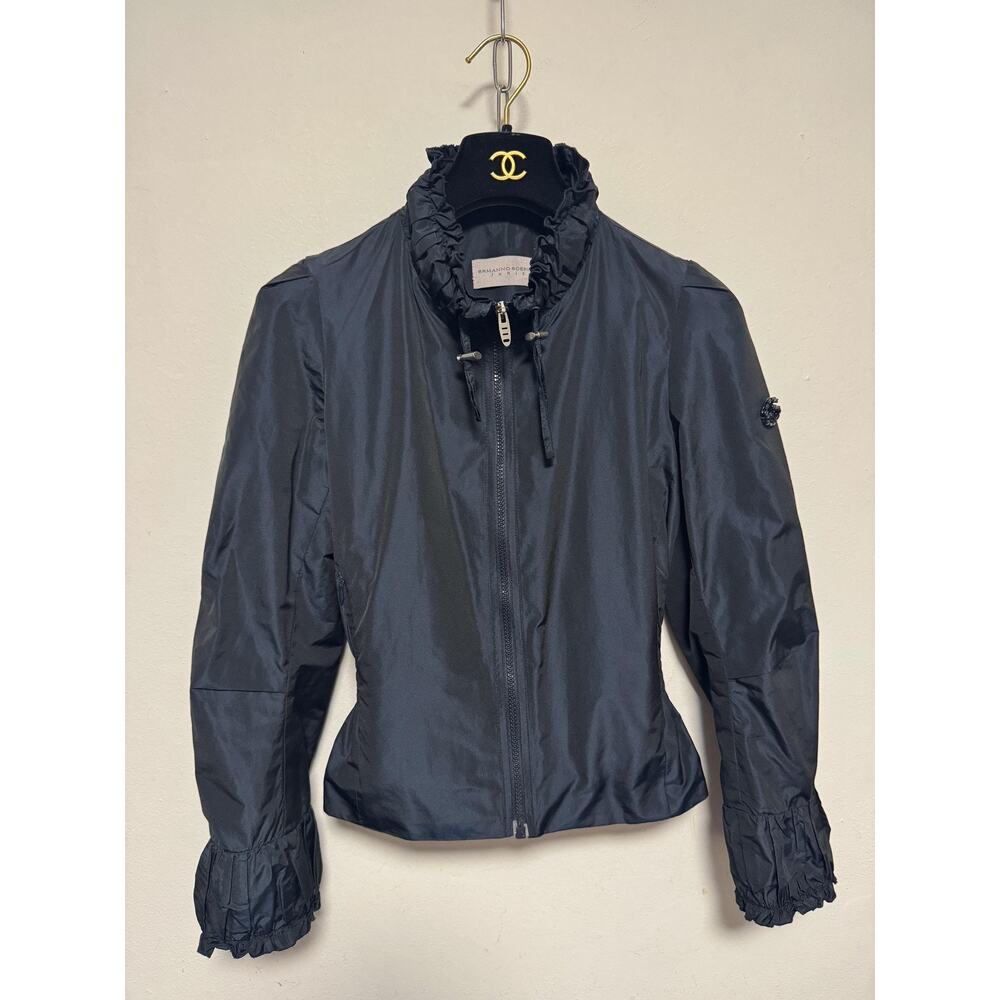 Ermanno Scervino Junior Jacket Womens 14 Black Ruffle Full Zip Italy Polyester